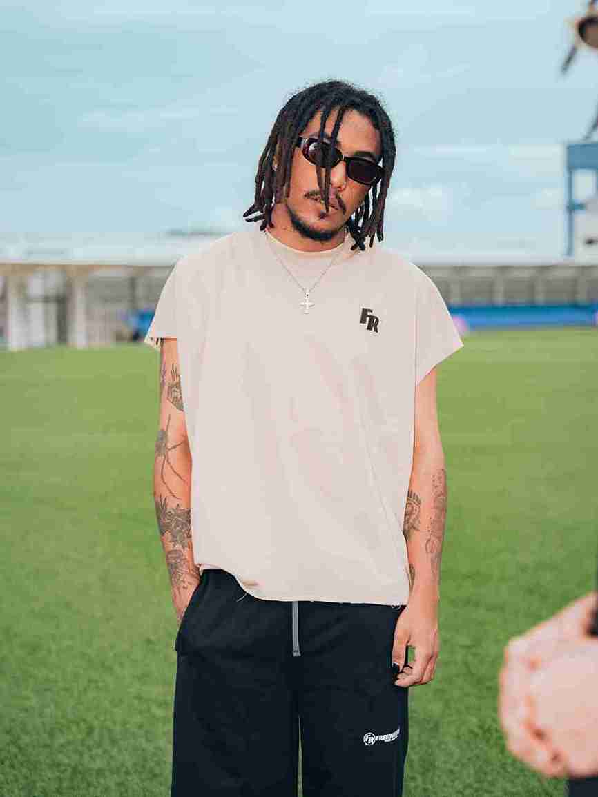 Raw Hem Tank Top in French Terry - Light Khaki