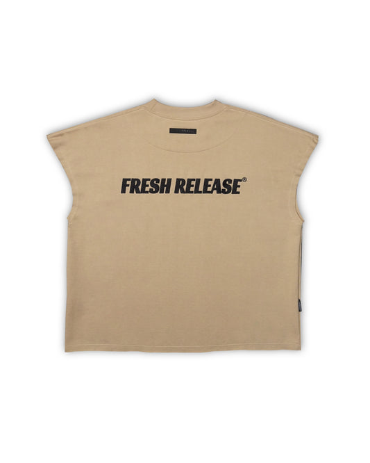 Raw Hem Tank Top in French Terry - Light Khaki