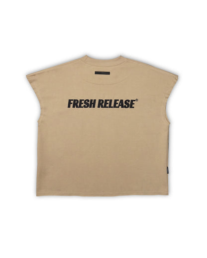 Raw Hem Tank Top in French Terry - Light Khaki