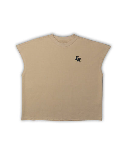 Raw Hem Tank Top in French Terry - Light Khaki
